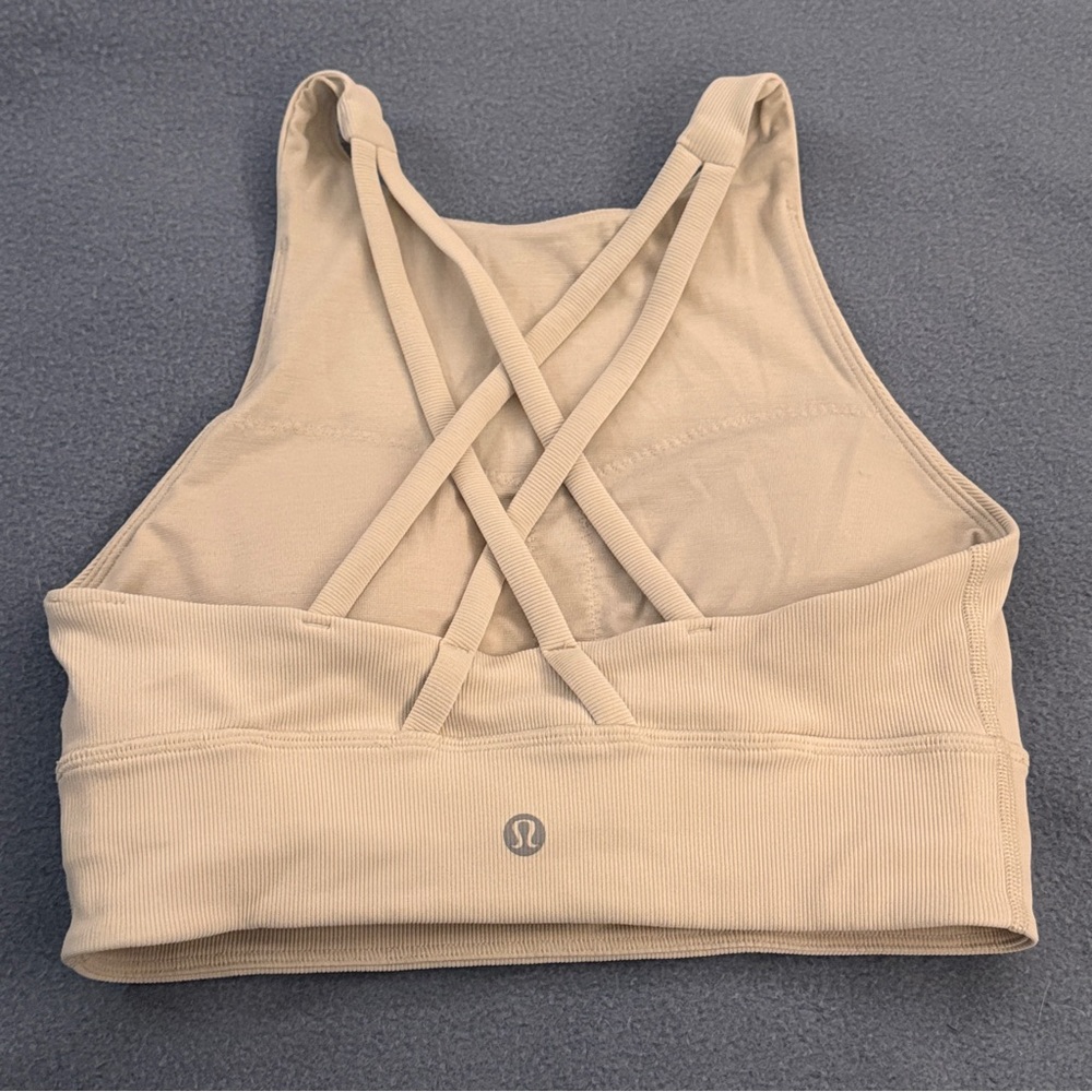 Lululemon Medium Support High Neck Cream Off White Sports Bra Fitness Top - Picture 3 of 9